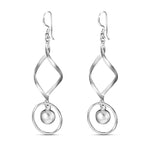 Load image into Gallery viewer, Ball Bead Wavy Rhodium Plated 925 Sterling Silver Hook Dangler Earrings for Women