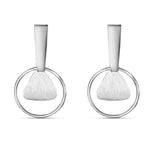 Load image into Gallery viewer, Circle Textured Triangle Rhodium Plated 925 Sterling Silver Dangling Hook Earrings for Women