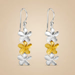 Load image into Gallery viewer, Hawaiian Plumeria Floral Rhodium and Gold Plated 925 Sterling Silver Hook Earrings for Women