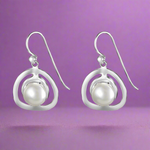 Load image into Gallery viewer, Handmade with Pearl Circle Rhodium Plated 925 Sterling Silver Dangling Hook Earrings for Women