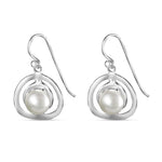 Load image into Gallery viewer, Handmade with Pearl Circle Rhodium Plated 925 Sterling Silver Dangling Hook Earrings for Women