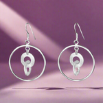 Load image into Gallery viewer, Handmade and Textured Circle Rhodium Plated 925 Sterling Silver Dangling Hook Earrings for Women