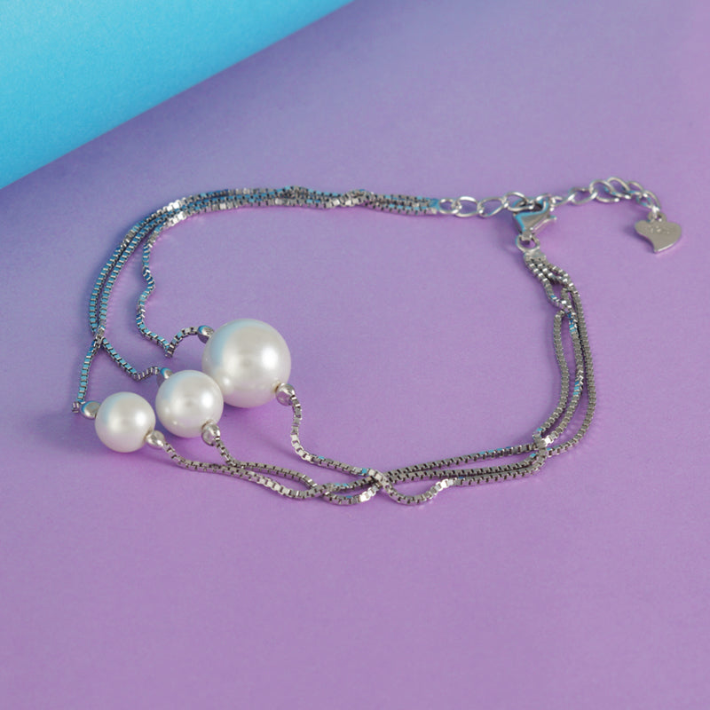 Pearl Odyssey 925 Sterling Silver Bracelet with Adjustable Length