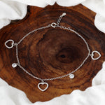 Load image into Gallery viewer, Madhuban Hearts Solitaire 925 Sterling Silver Anklets with Adjustable Length
