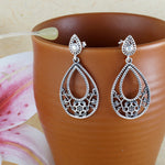 Load image into Gallery viewer, Women's Silver Push Back Darpan 925 Sterling Silver Danglers