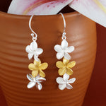 Load image into Gallery viewer, Hawaiian Plumeria Floral Rhodium and Gold Plated 925 Sterling Silver Hook Earrings for Women
