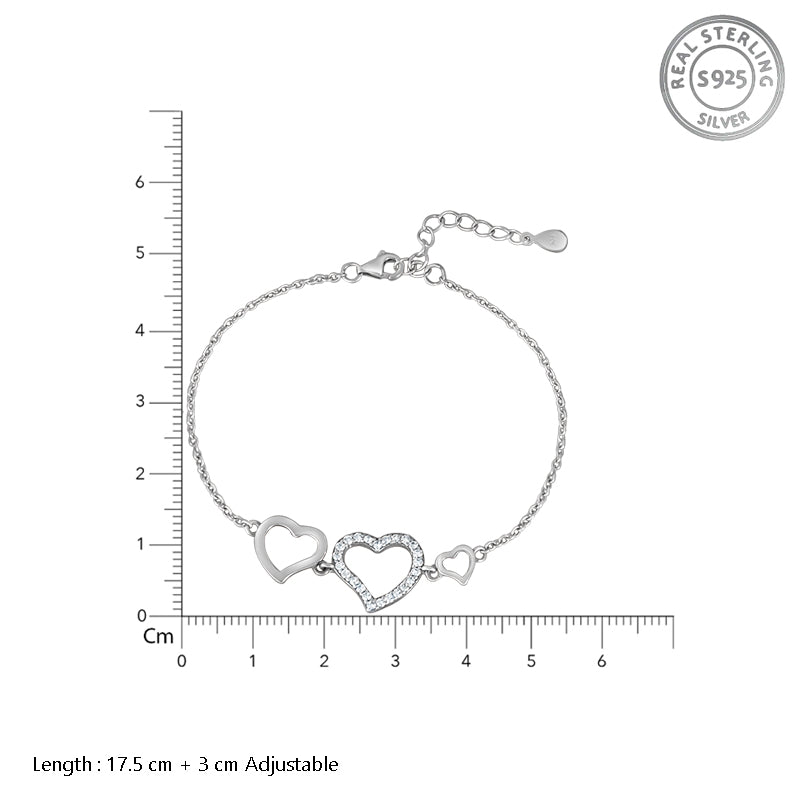 Multi Hearts 925 Sterling Silver Bracelet with Adjustable length
