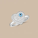 Load image into Gallery viewer, Evil Eye Heart Shaped 925 Silver Ring