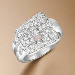 Load image into Gallery viewer, A Manzil sterling silver ring with multiple bands of cubic zirconia embellishments.