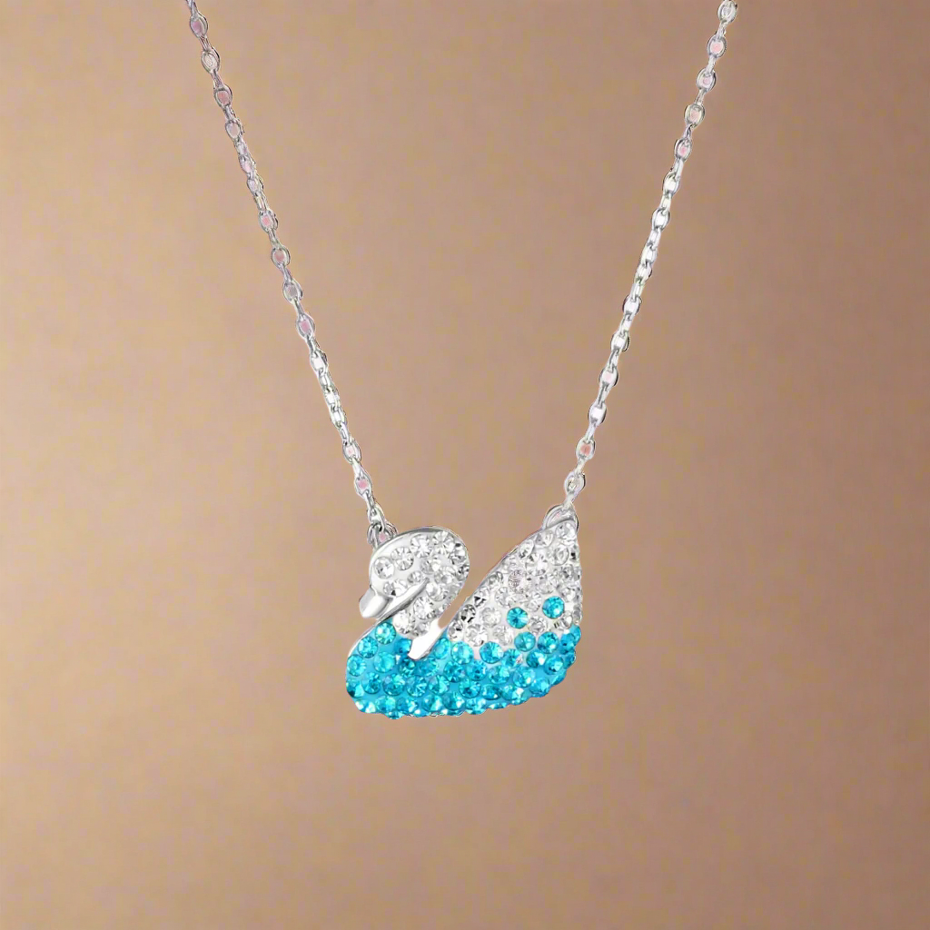 Swan Necklace Blue 925 Sterling Silver With Chain