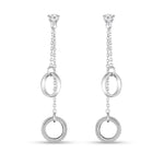 Load image into Gallery viewer, Twin Circle 925 Sterling Silver Cubic Zirconia Rhodium Plated Long Dangler Earrings