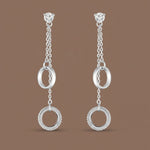 Load image into Gallery viewer, Twin Circle 925 Sterling Silver Cubic Zirconia Rhodium Plated Long Dangler Earrings