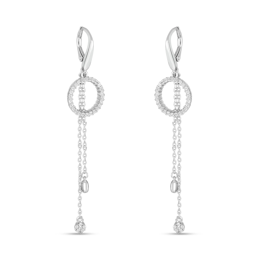 Link Point 925 Sterling Silver Cubic Zirconia Rhodium Plated Long Dangler Earrings