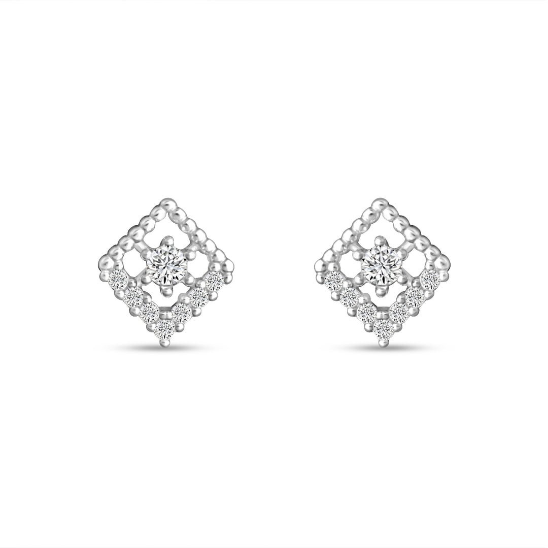 Essence 925 Sterling Silver Rhodium-Plated Silver Cubic Zirconia Classic Studs Earrings