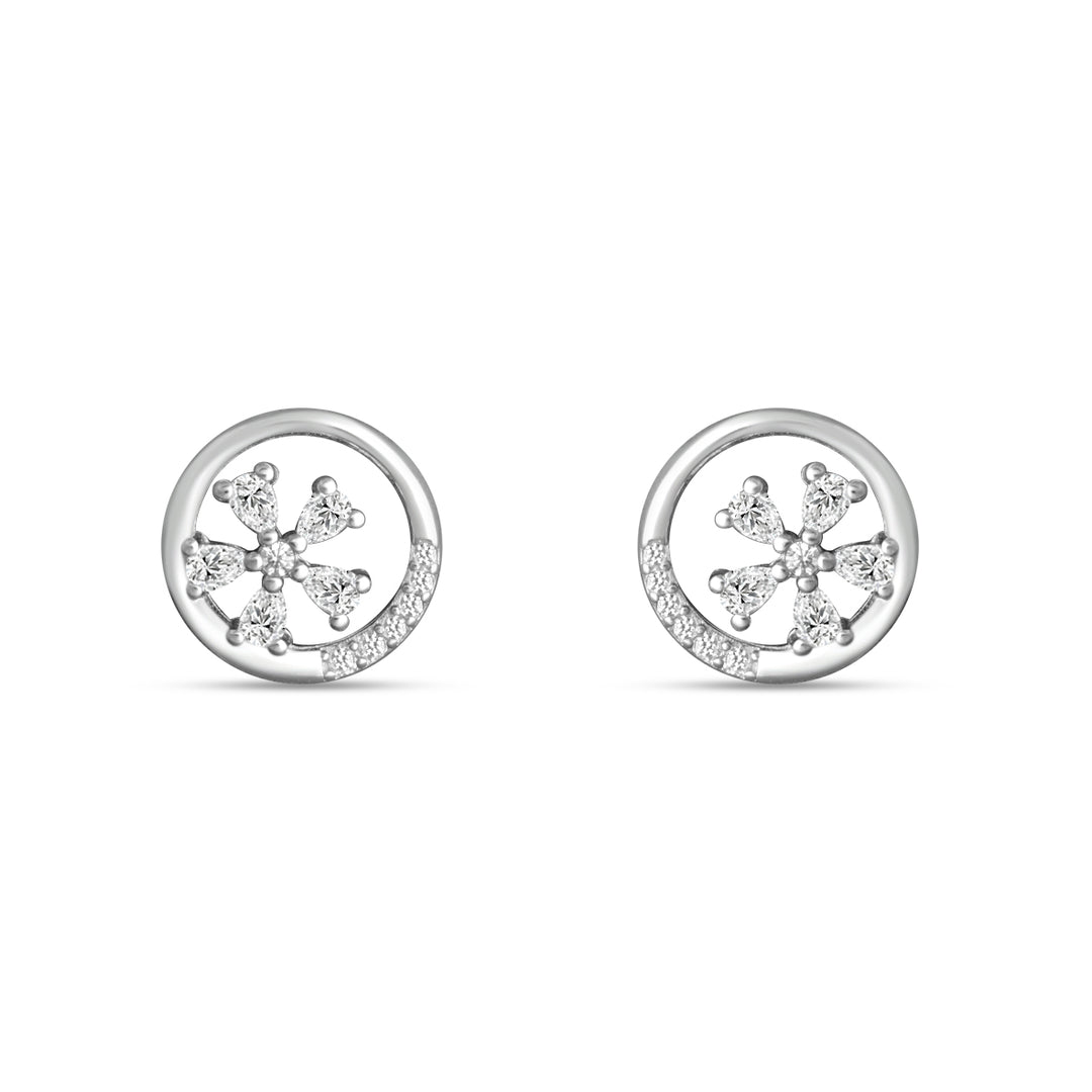Aviator 925 Sterling Silver Rhodium Plated White Gold Diamond Stud Earrings