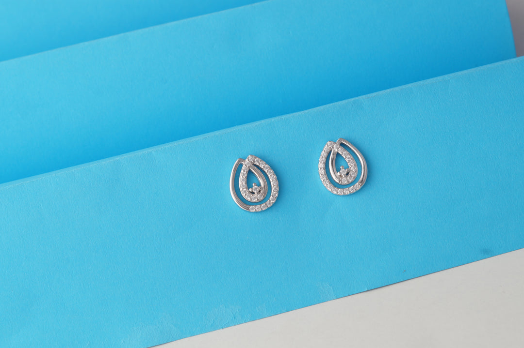 Priyam 925 Sterling Silver Rhodium-Plated Silver Cubic Zirconia Classic Studs Earrings