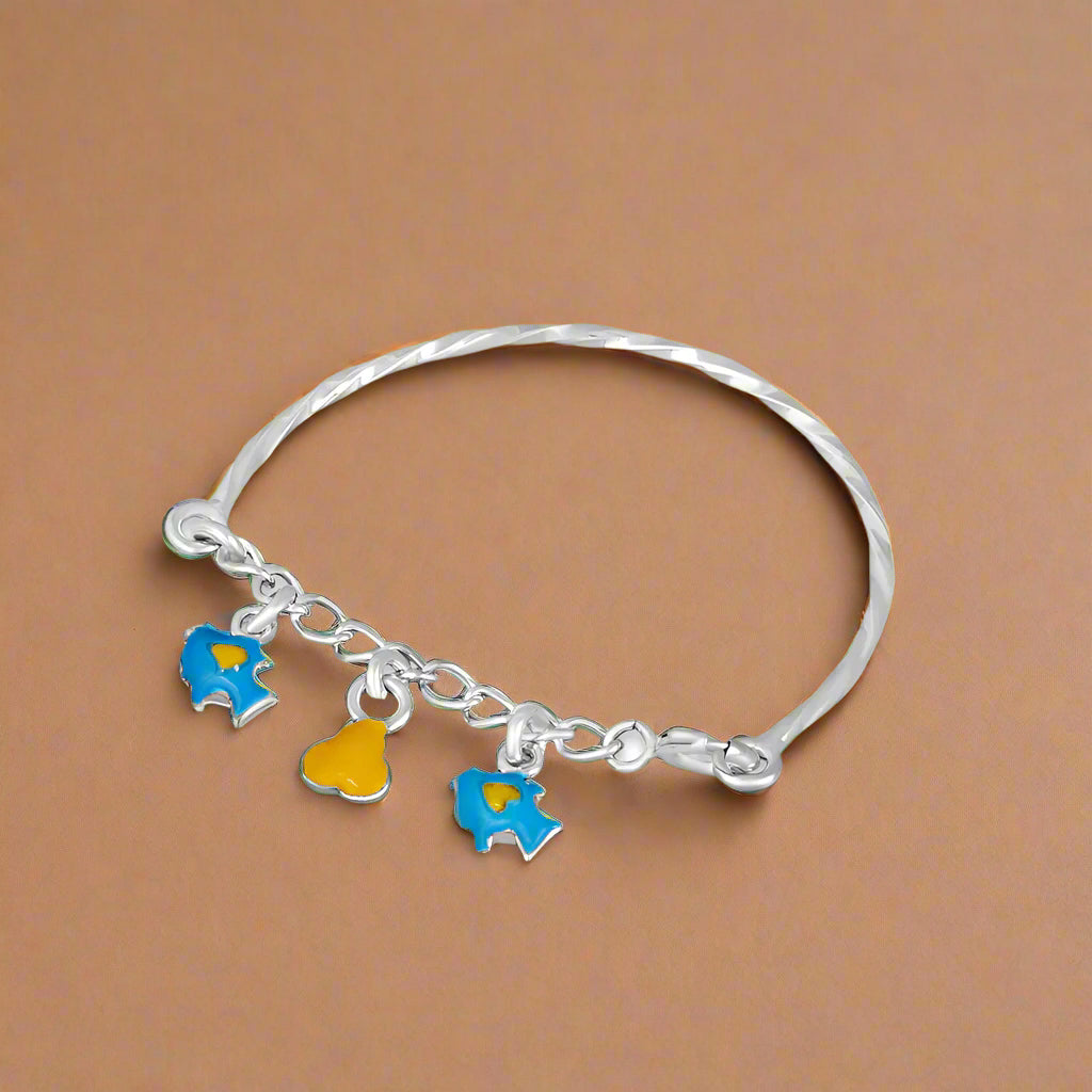 A 925 silver bracelet featuring a series of colorful, geometric-shaped charms, designed for children.