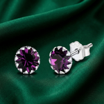 Load image into Gallery viewer, Circular Shaped 925 Sterling Silver Rhodium-Plated Silver Cubic Zirconia Classic Studs Earrings
