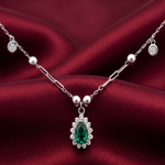 Load image into Gallery viewer, 925 Sterling Silver Classic Emerald Green Stone Pendant Necklace with Adjustable Length