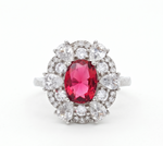 Load image into Gallery viewer, Stunning 925 Sterling Silver Red Gemstone Halo Ring with Side Accents