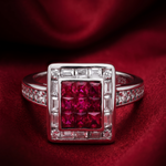 Load image into Gallery viewer, 925 Sterling Silver Ruby Color Squire Shape Halo Ring For Women
