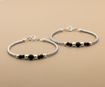 Load image into Gallery viewer, One Pair 925 Silver Nazariya Kada with Two Black Beads (ideal for Newborns to 3 years age)