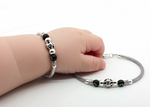 Load image into Gallery viewer, One Pair 925 Silver Nazariya Kada with Two Black Beads (ideal for Newborns to 3 years age)