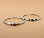 Load image into Gallery viewer, One Pair 925 Silver Nazariya Kada with Two Black Beads (ideal for Newborns to 3 years age)