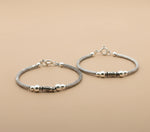 Load image into Gallery viewer, One Pair 925 Silver Nazariya Kada with Two Black Beads (ideal for Newborns to 2 years age)