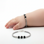 Load image into Gallery viewer, One Pair 925 Silver Nazariya Kada with Two Black Beads (ideal for Newborns to 3 years age)