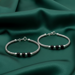 Load image into Gallery viewer, One Pair 925 Silver Nazariya Kada with Two Black Beads (ideal for Newborns to 3 years age)