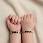 Load image into Gallery viewer, One Pair 925 Silver Nazariya Kada with Two Black Beads (ideal for Newborns to 3 years age)