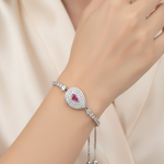 Load image into Gallery viewer, Pink Stone 925 Sterling Silver Bracelet with Adjustable Length