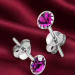 Load image into Gallery viewer, Circular Shaped 925 Sterling Silver Rhodium-Plated Silver Cubic Zirconia Classic Studs Earrings