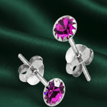 Load image into Gallery viewer, Circular Shaped 925 Sterling Silver Rhodium-Plated Silver Cubic Zirconia Classic Studs Earrings