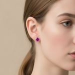 Load image into Gallery viewer, Circular Shaped 925 Sterling Silver Rhodium-Plated Silver Cubic Zirconia Classic Studs Earrings