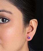 Load image into Gallery viewer, Circular Shaped 925 Sterling Silver Rhodium-Plated Silver Cubic Zirconia Classic Studs Earrings