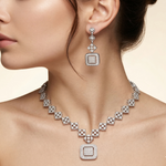 Load image into Gallery viewer, Princess 925 Sterling Silver Necklace & Earrings Set with Sparkling Cubic Zirconia Stones