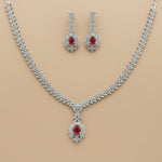 Load image into Gallery viewer, 925 Sterling Silver Pink Stone Necklace with Earring Set Studded With Cubic Zircons