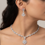 Load image into Gallery viewer, 925 Sterling Silver Designer Necklace Set with Crystal Accents