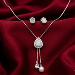 Load image into Gallery viewer, 925 Sterling Silver Necklace with Earring Set Studded With Cubic Zircons