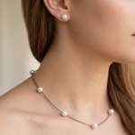 Load image into Gallery viewer, 925 Sterling Silver Necklace with Stud Earring Set Studded With Cubic Zircons
