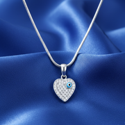 Evil Eye Heart Shaped 925 Sterling Silver Pendant With Chain