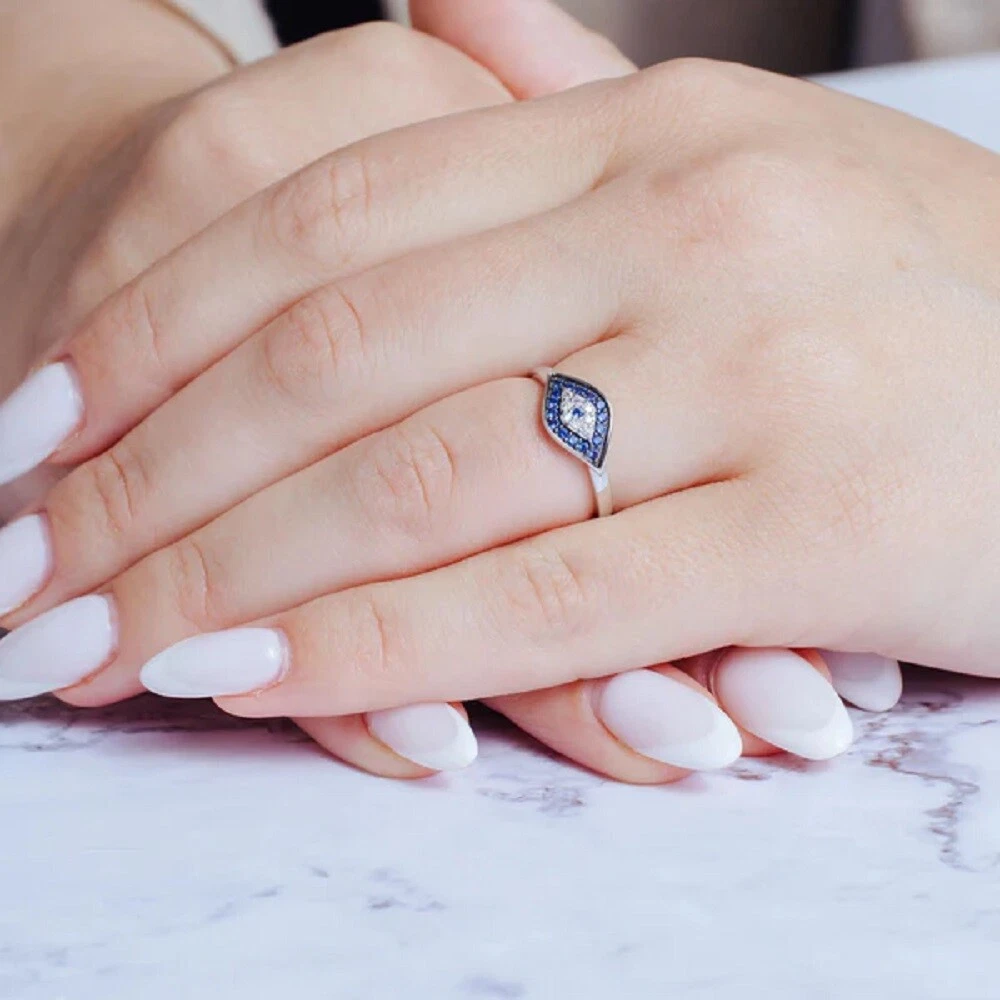 Evil Eye Blue 925 Sterling Silver Ring