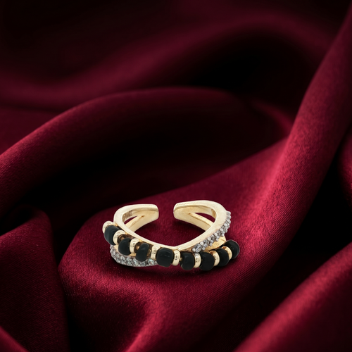 925 Sterling Silver Timeless Black Beads Solitaire Ring