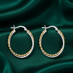 Load image into Gallery viewer, Aditi Swig Double Hoops Two Tone 925 Sterling Silver Hoop Earrings