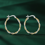 Load image into Gallery viewer, Swirl Vines Double Hoops Two Tone 925 Sterling Silver Hoop Earrings