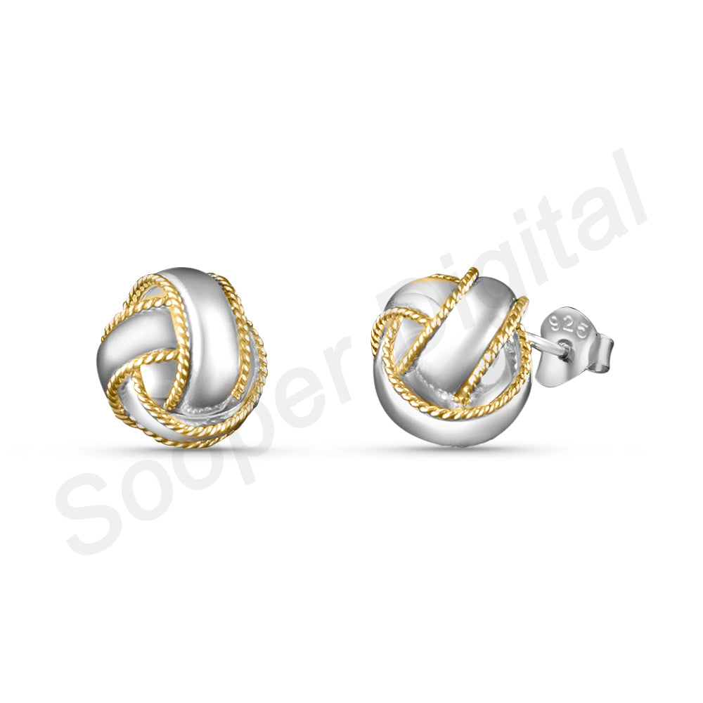 Two Tone Curly Round 925 Sterling Silver Earring
