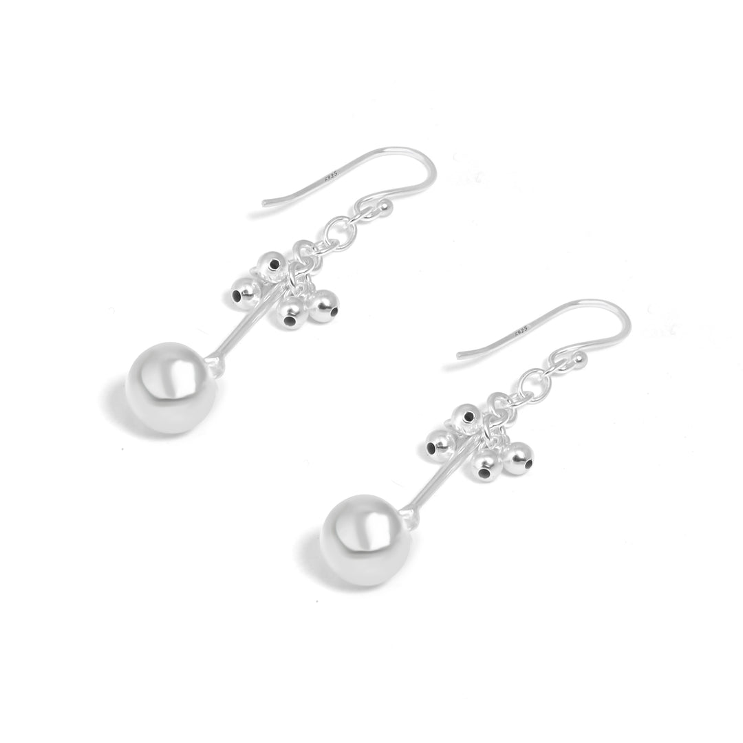 Metal ball 925 Sterling Silver Dangling Hook Earrings for Women