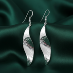 Load image into Gallery viewer, Handmade Textured Leaf Rhodium Plated 925 Sterling Silver Dangling Hook Earrings for Women